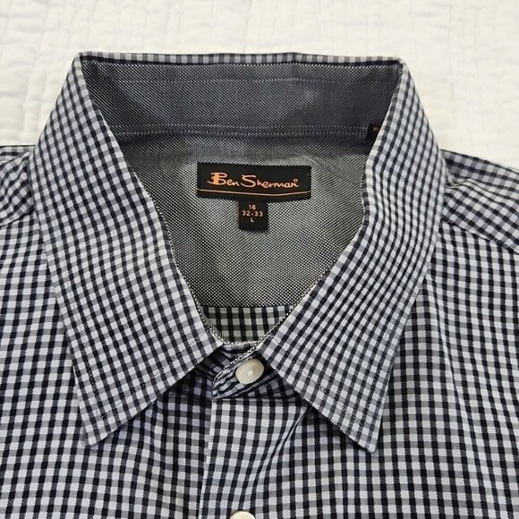 Ben Sherman Shirt Men's Large 16 32-33 Grey Check Long Sleeve Button Up EUC LN - Picture 5 of 15